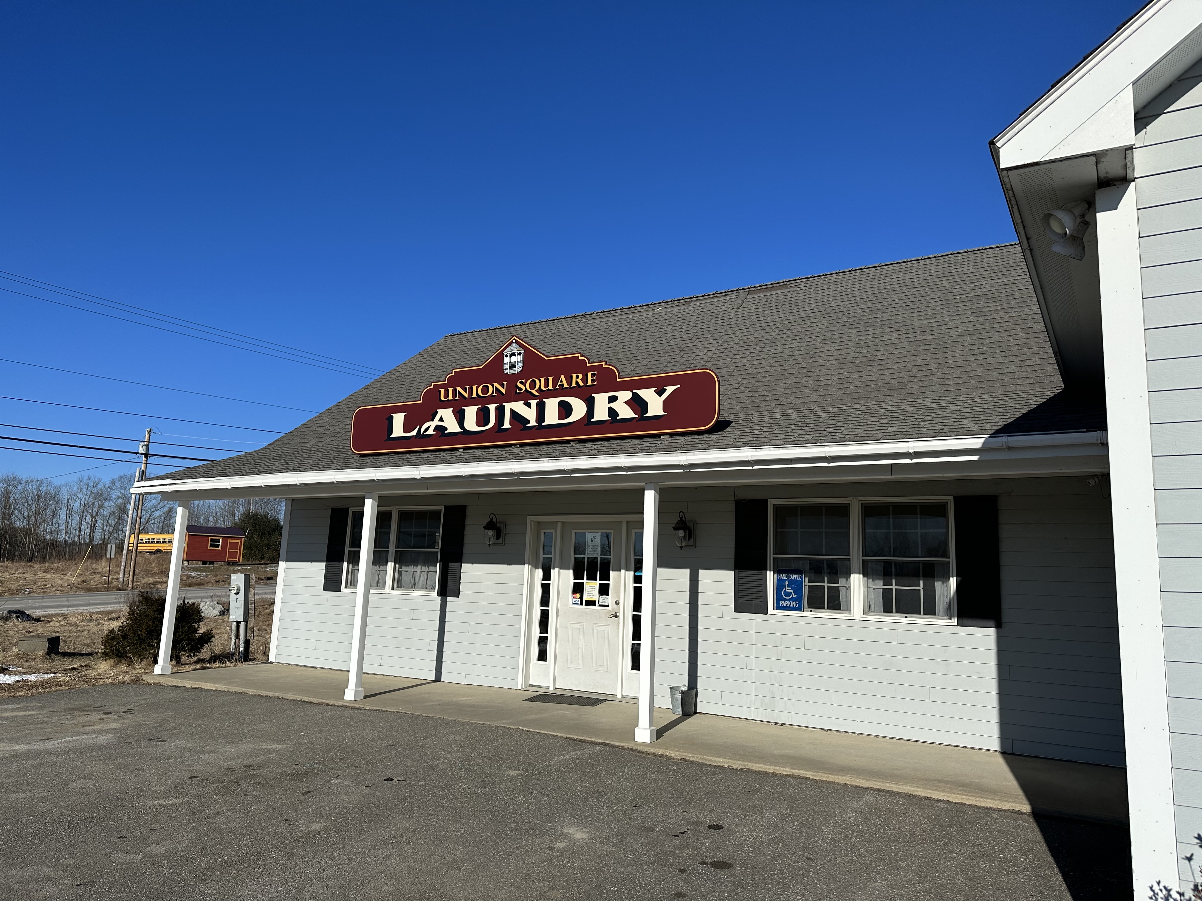 Laundromat interior with modern machines
